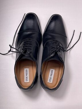 Steve Madden Men's Black Leather Cap-Toe Oxfords Size 8.5